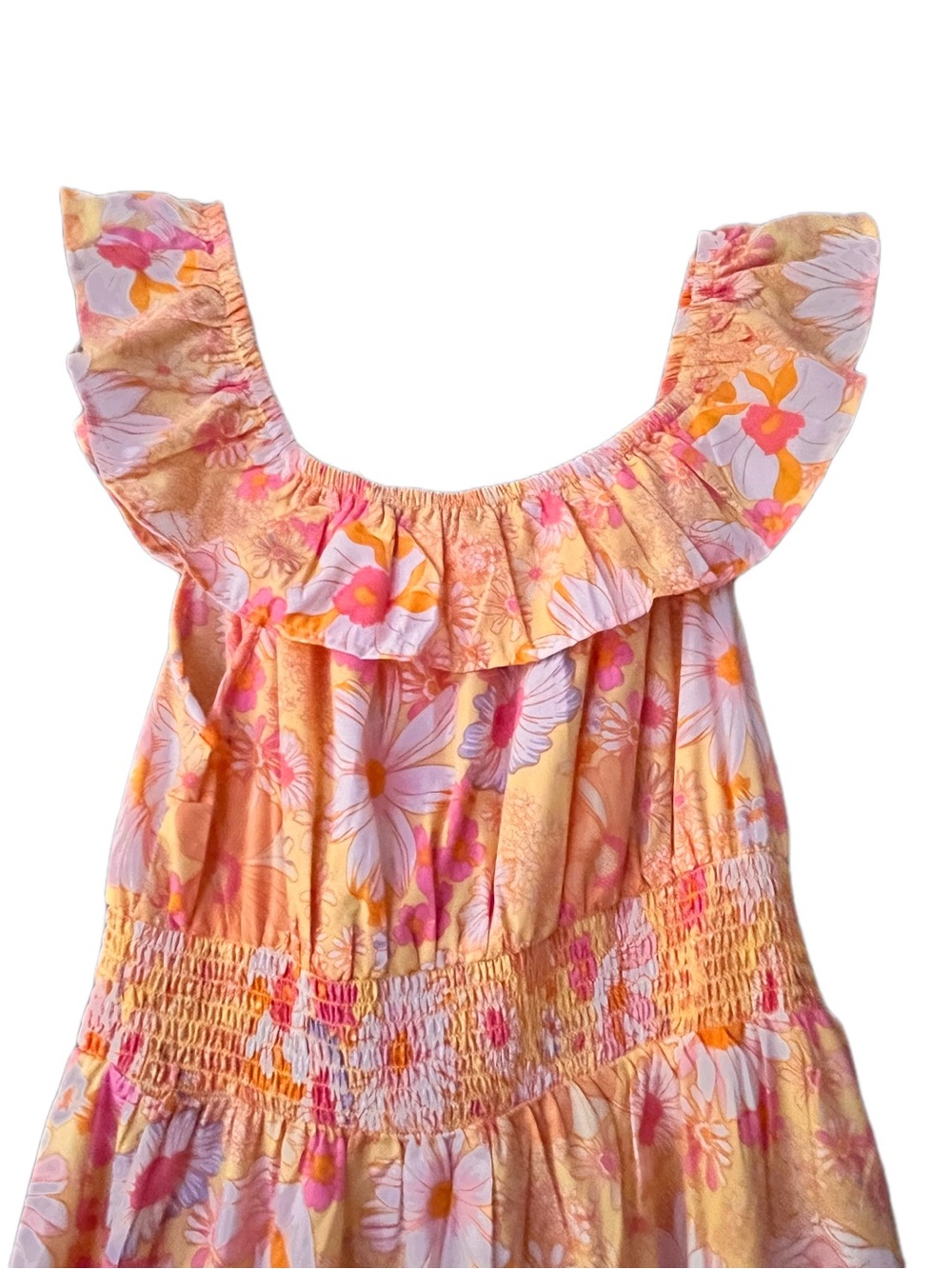 NWT Boho Floral Bright Orange and Pink Indulge Dress Off the Shoulder Size Large - Picture 5 of 9